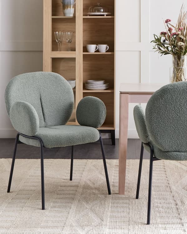 Sett med 2 Spisestuestoler Grønn Boucle-trekk Avrundet Sete Retro