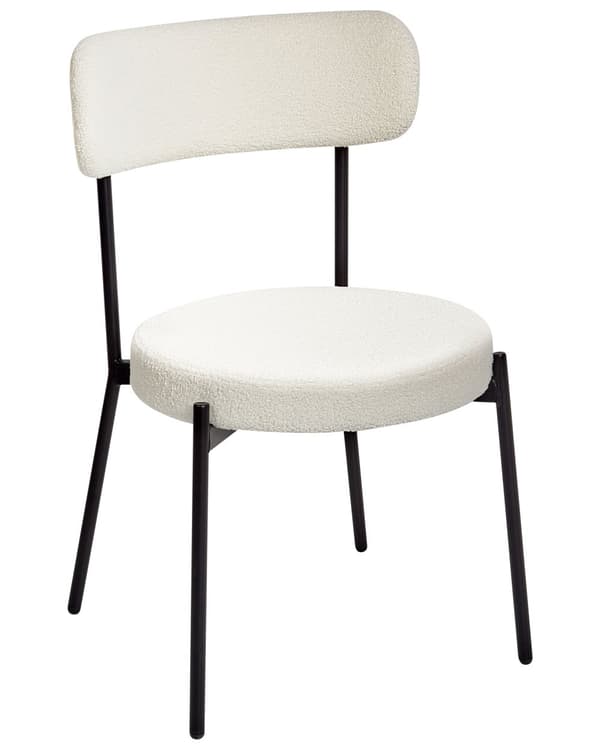 Sett med 2 Spisestuestoler Hvit Boucle Svart Stålben Moderne Design Spisestuestoler