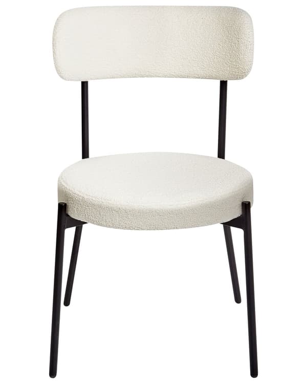 Sett med 2 Spisestuestoler Hvit Boucle Svart Stålben Moderne Design Spisestuestoler