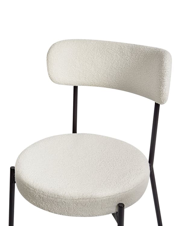Sett med 2 Spisestuestoler Hvit Boucle Svart Stålben Moderne Design Spisestuestoler