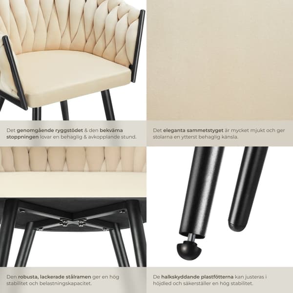 Set matsolar Astano i sammet, knutdesign - sand, Uppsättning om 6
