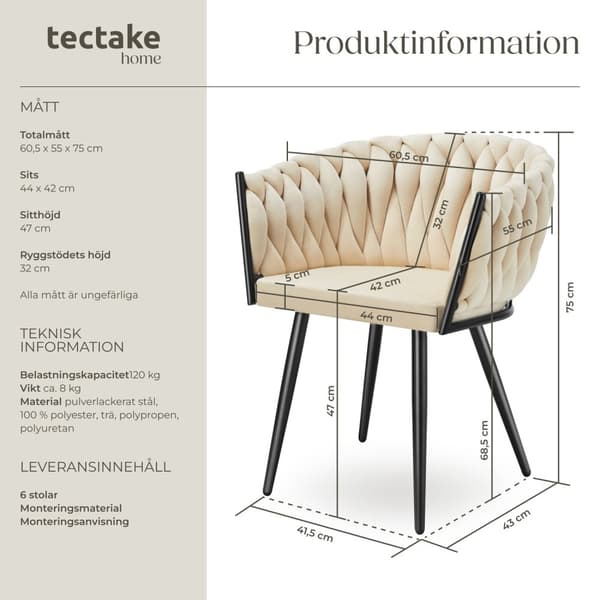 Set matsolar Astano i sammet, knutdesign - sand, Uppsättning om 6