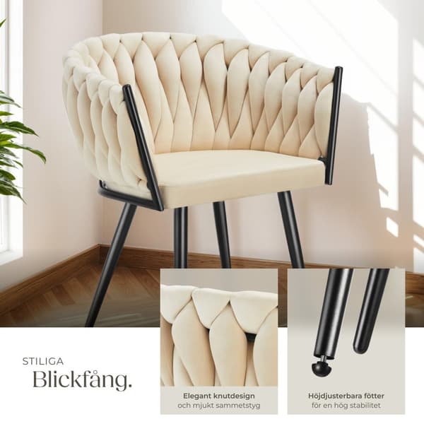 Set matsolar Astano i sammet, knutdesign - sand, Uppsättning om 4