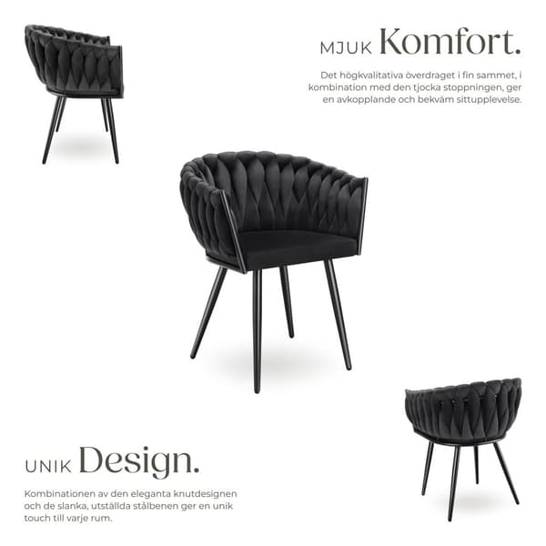 Set matsolar Astano i sammet, knutdesign - svart, Uppsättning om 4