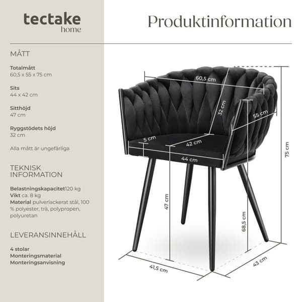 Set matsolar Astano i sammet, knutdesign - svart, Uppsättning om 4