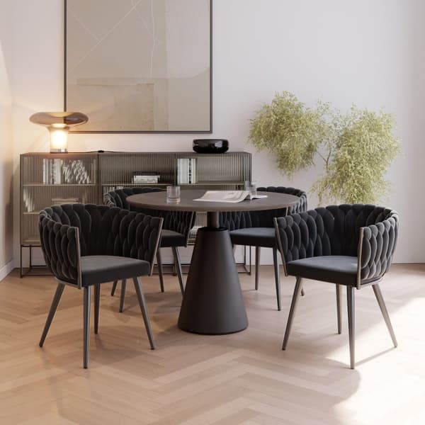 Set matsolar Astano i sammet, knutdesign - svart, Uppsättning om 4
