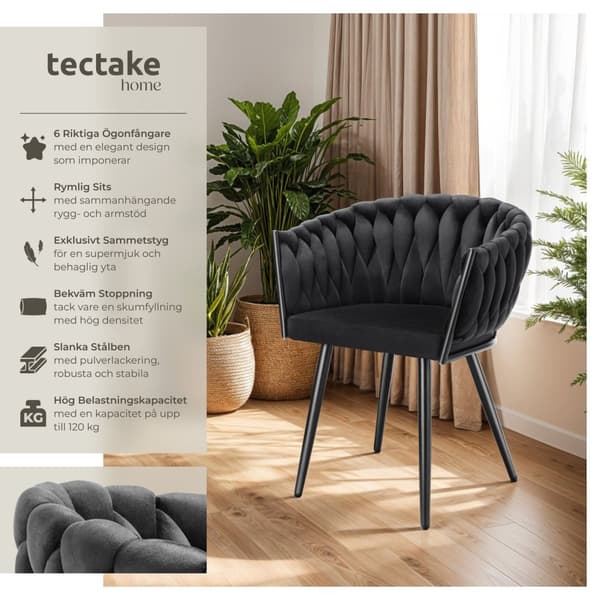 Set matsolar Astano i sammet, knutdesign - svart, Uppsättning om 6