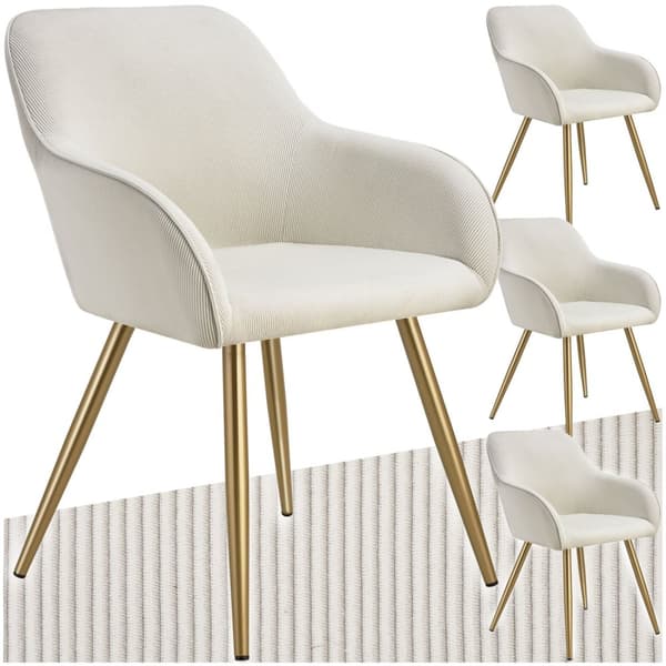 Stol Marilyn, fløjl, polstret - creme/guld,Sæt med 4 stk.