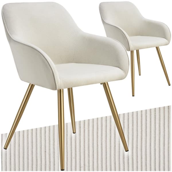 Stol Marilyn, fløjl, polstret - creme/guld,Sæt med 2 stk.