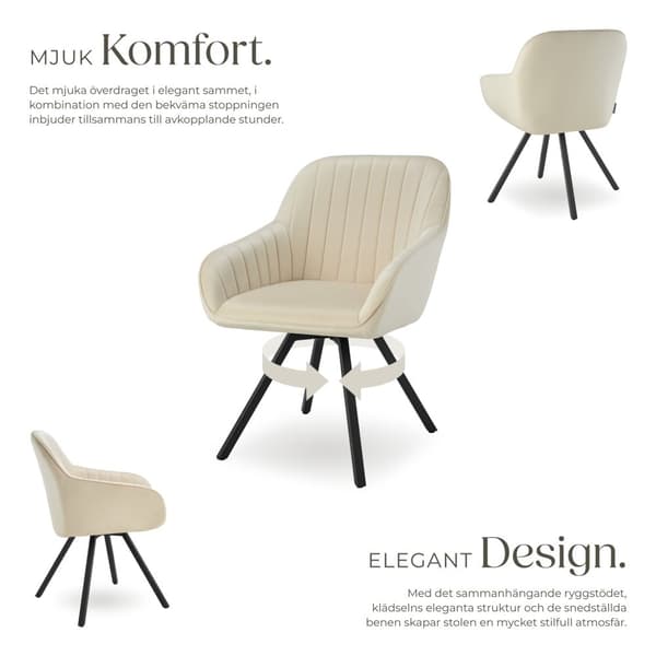 Roterbar stol Snug i sammet, vadderad - creme, per styck