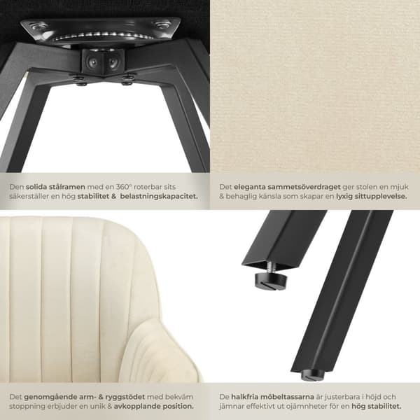 Roterbar stol Snug i sammet, vadderad - creme, per styck