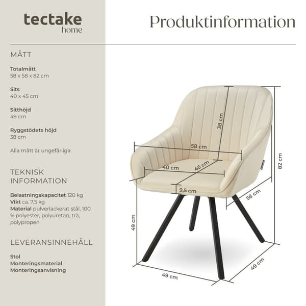 Roterbar stol Snug i sammet, vadderad - creme, per styck