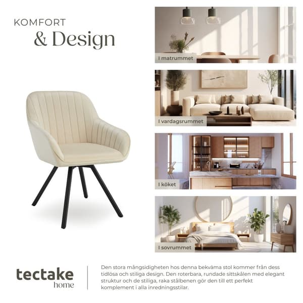 Roterbar stol Snug i sammet, vadderad - creme, per styck
