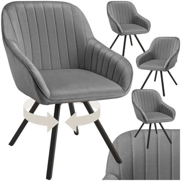 Drejelig velour stol Snug, polstret - grå,Sæt med 4 stk.