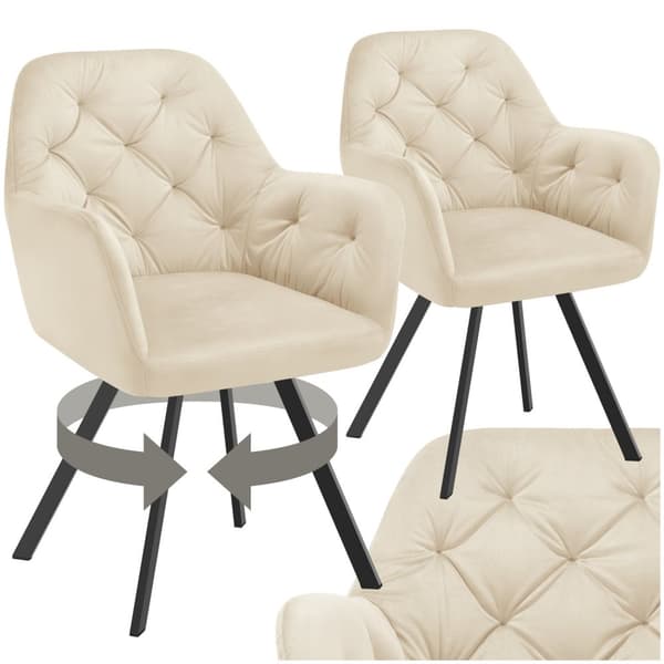 Drejelig velour stol Lucia, polstret - creme,Sæt med 2 stk.