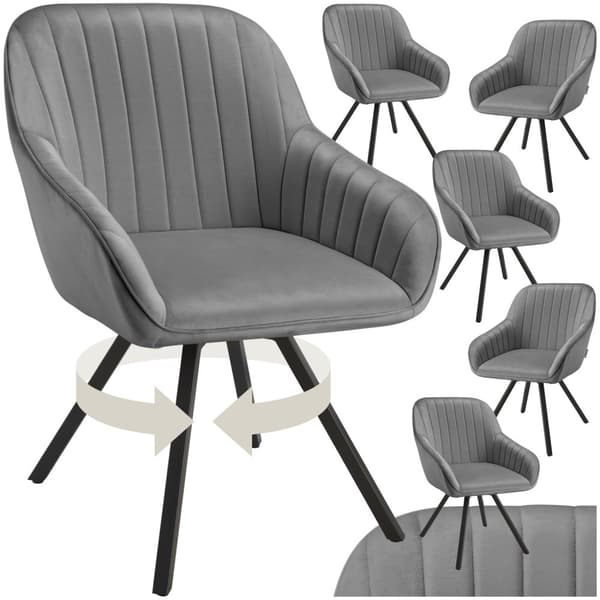 Drejelig velour stol Snug, polstret - grå,Sæt med 6 stk.