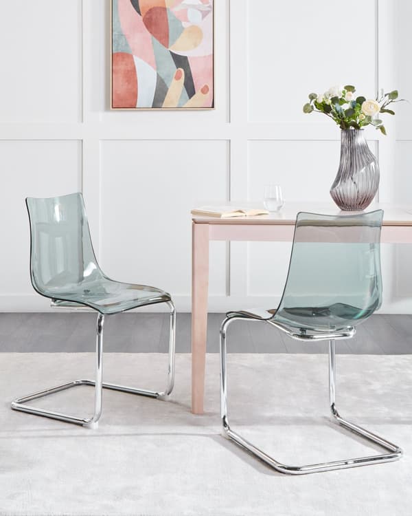 Matstolar 2 st Transparent Svart Plastsits Metallben Stolar
