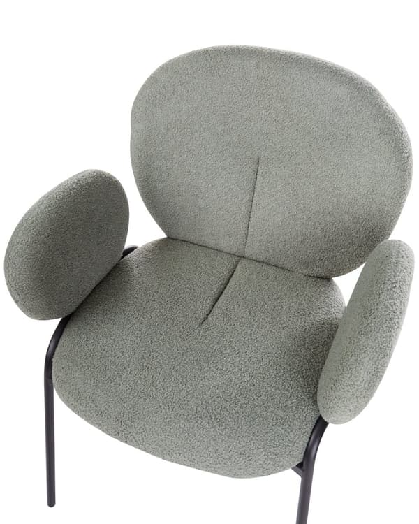 Matstolar 2 st Grön Boucléklädsel Rundad Sits Retro