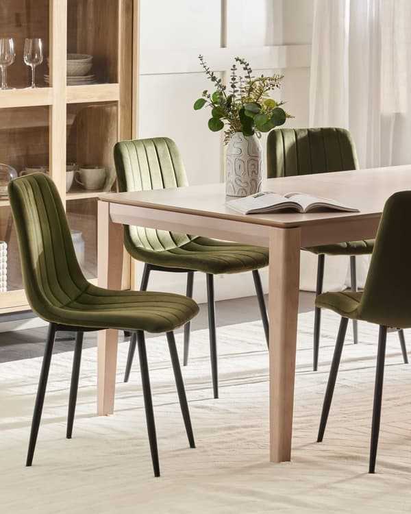 Sett med 4 Spisestoler Fløyel Olivengrønn Spisestue Jernbue Moderne stil