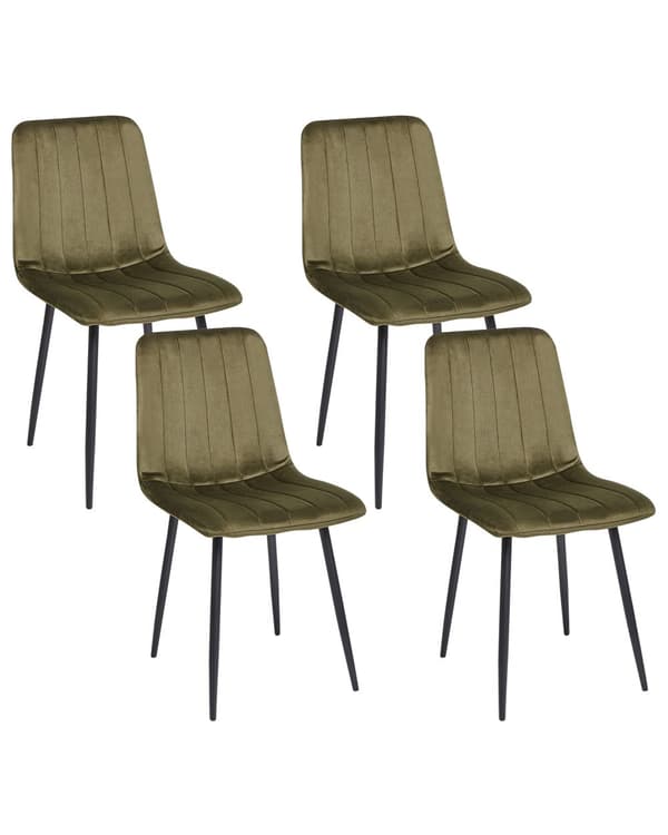 Sett med 4 Spisestoler Fløyel Olivengrønn Spisestue Jernbue Moderne stil