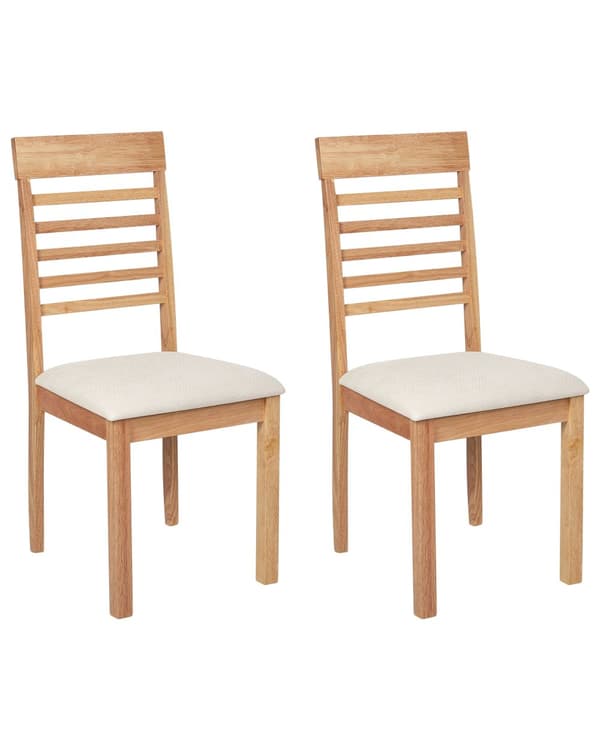 Matstol 2 st Ljusbeige Polyester Gummi Trä Ljust Trä Stoppade