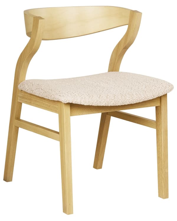 Matstolar 2 st Ljust Trä och Beige Plywood Polyester Bouclé Tyg Gummiträ Ben Retro Traditionell Stil