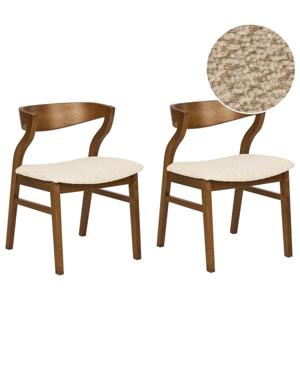 Sett med 2 spisestoler Beige Lyst tre Polyester Kryssfiner Gummitre Armlener Retro og moderne stil Spisestue Kjøkken