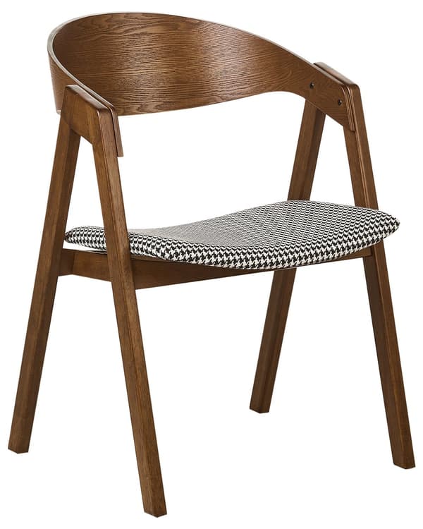 Sett med 2 spisestoler Mørkt tre Houndstooth-mønster Kryssfiner Polyester Armlener Rundt formet ryggstøtte Retro og moderne stil