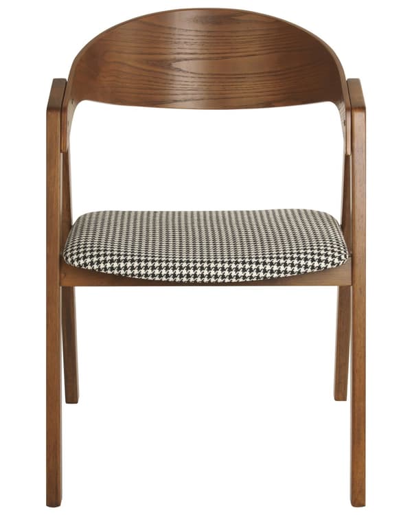 Sett med 2 spisestoler Mørkt tre Houndstooth-mønster Kryssfiner Polyester Armlener Rundt formet ryggstøtte Retro og moderne stil