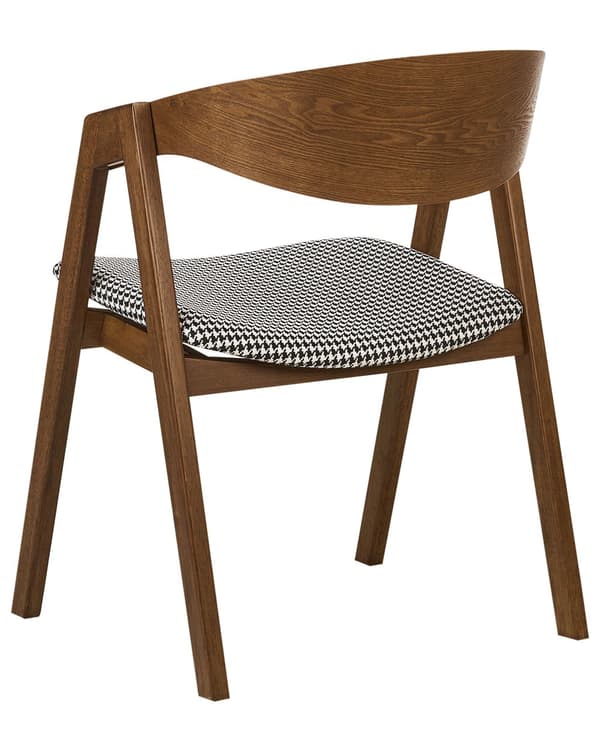 Sett med 2 spisestoler Mørkt tre Houndstooth-mønster Kryssfiner Polyester Armlener Rundt formet ryggstøtte Retro og moderne stil