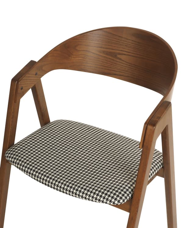Sett med 2 spisestoler Mørkt tre Houndstooth-mønster Kryssfiner Polyester Armlener Rundt formet ryggstøtte Retro og moderne stil