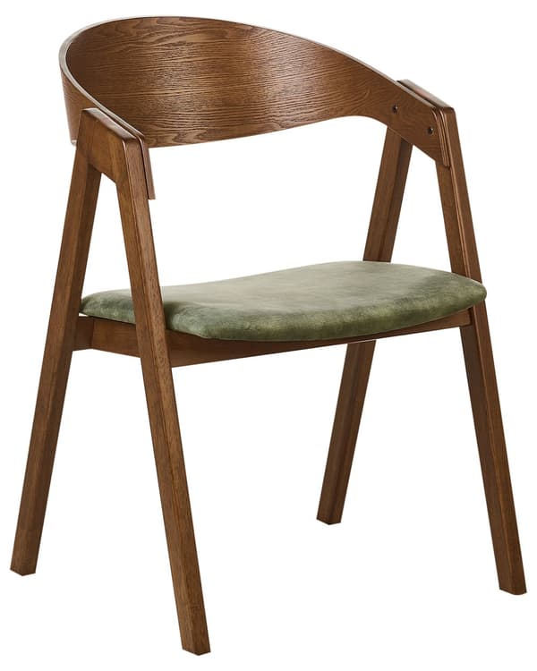 Sett med 2 spisestoler Mørkt tre Grønn Kryssfiner Gummitre Polyester Armlener Rundt formet ryggstøtte Retro og moderne stil Spisestue Kjøkken