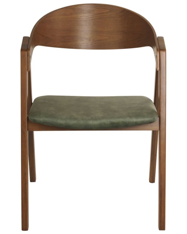 Sett med 2 spisestoler Mørkt tre Grønn Kryssfiner Gummitre Polyester Armlener Rundt formet ryggstøtte Retro og moderne stil Spisestue Kjøkken
