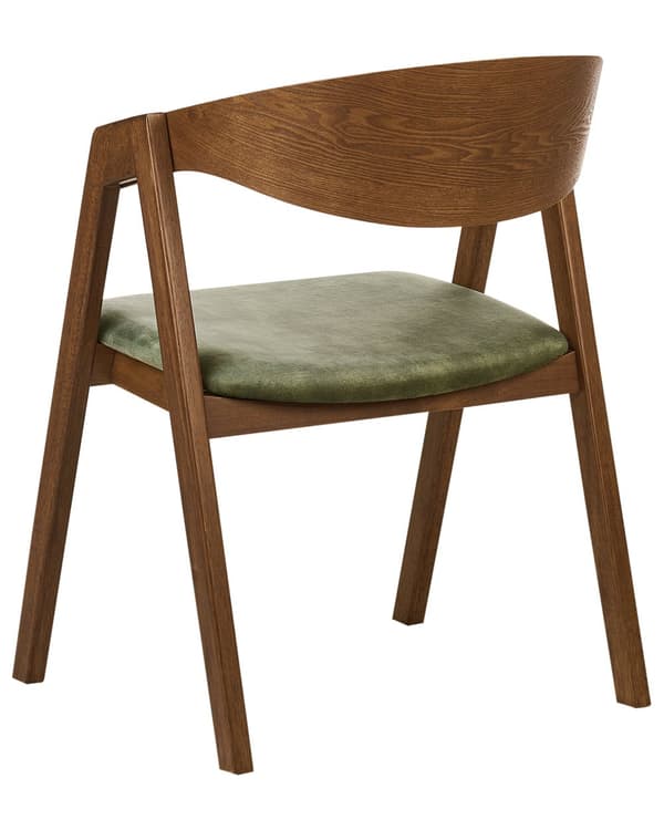 Sett med 2 spisestoler Mørkt tre Grønn Kryssfiner Gummitre Polyester Armlener Rundt formet ryggstøtte Retro og moderne stil Spisestue Kjøkken