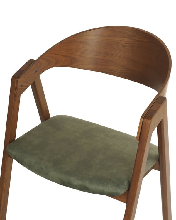 Sett med 2 spisestoler Mørkt tre Grønn Kryssfiner Gummitre Polyester Armlener Rundt formet ryggstøtte Retro og moderne stil Spisestue Kjøkken