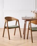 Miniatyrbilde 2 av 9: Sett med 2 spisestoler Mørkt tre Grønn Kryssfiner Gummitre Polyester Armlener Rundt formet ryggstøtte Retro og moderne stil Spisestue Kjøkken