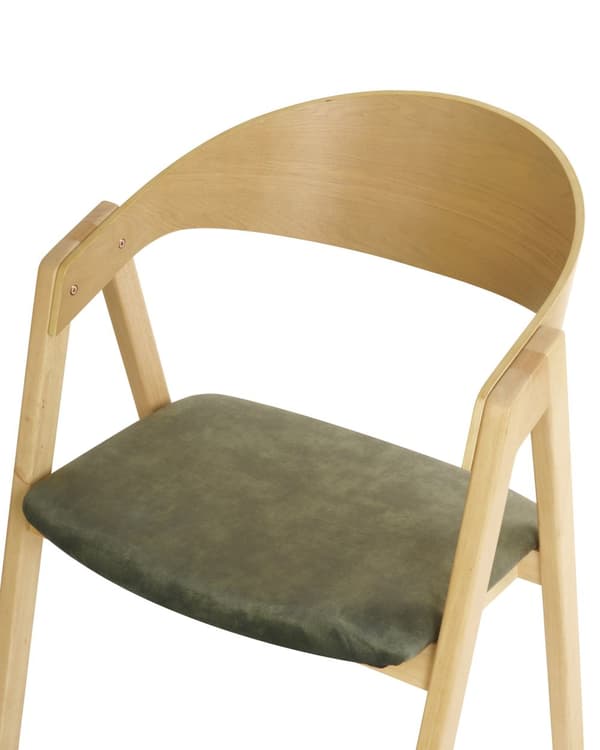Matstolar 2 st Ljust Trä och Grön Plywood Polyester Sammetstyg Gummiträ Ben Retro Traditionell Stil