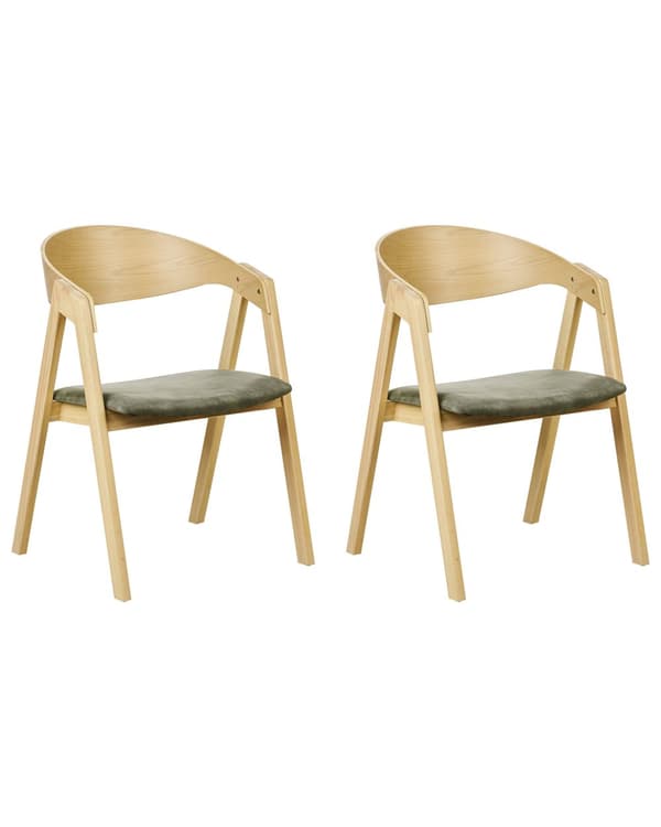 Matstolar 2 st Ljust Trä och Grön Plywood Polyester Sammetstyg Gummiträ Ben Retro Traditionell Stil