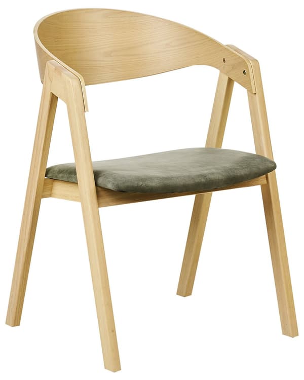 Spisebordsstol Lyst Træ Grøn Velour Sæt af 2 Spisestole med Armlæn Klassiske Spisestuestol Retro Design Træstole til Spisebord