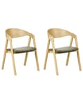 Miniatyrbillede 1 af 9: Spisebordsstol Lyst Træ Grøn Velour Sæt af 2 Spisestole med Armlæn Klassiske Spisestuestol Retro Design Træstole til Spisebord