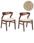 Miniatyrbillede 1 af 9: Spisebordsstol Mørkt Træ Beige Boucle Sæt af 2 Spisestole Klassiske Spisestuestol Buet Ryglæn Retro Design Træstole til Spisebord
