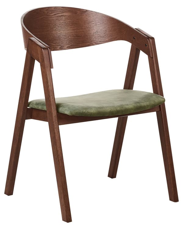 Spisebordsstol Mørkt Træ Grøn Velour Sæt af 2 Spisestole med Armlæn Klassiske Spisestuestol Retro Design Træstole til Spisebord