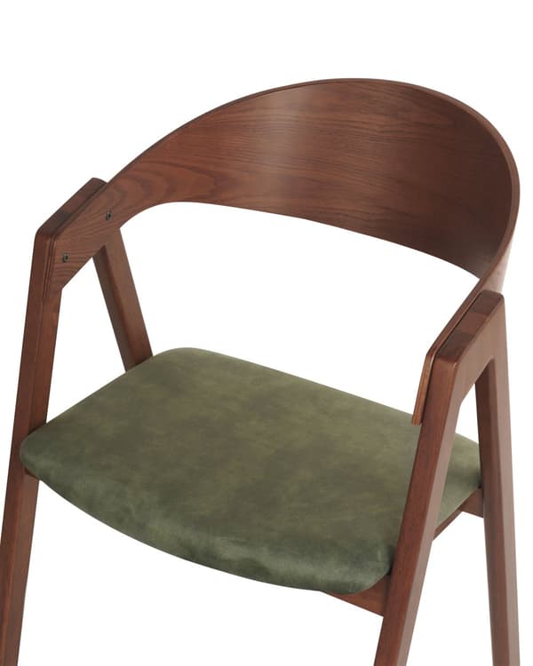 Spisebordsstol Mørkt Træ Grøn Velour Sæt af 2 Spisestole med Armlæn Klassiske Spisestuestol Retro Design Træstole til Spisebord