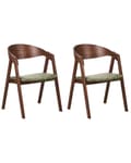Miniatyrbillede 1 af 9: Spisebordsstol Mørkt Træ Grøn Velour Sæt af 2 Spisestole med Armlæn Klassiske Spisestuestol Retro Design Træstole til Spisebord