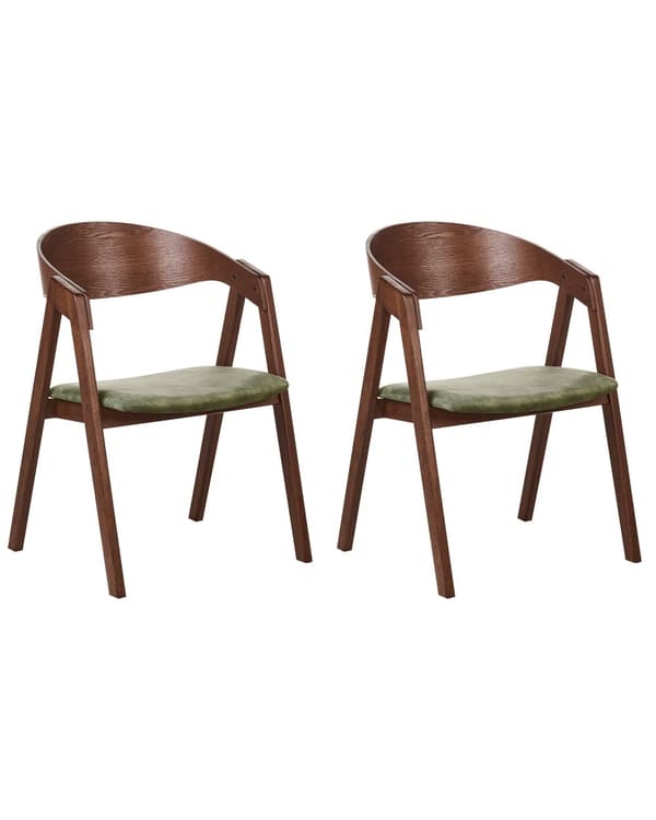 Spisebordsstol Mørkt Træ Grøn Velour Sæt af 2 Spisestole med Armlæn Klassiske Spisestuestol Retro Design Træstole til Spisebord