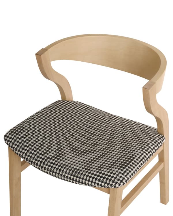Spisebordsstol Lyst Træ Houndstooth Sæt af 2 Spisestole Klassiske Spisestuestol Buet Ryglæn Retro Design Træstole til Spisebord