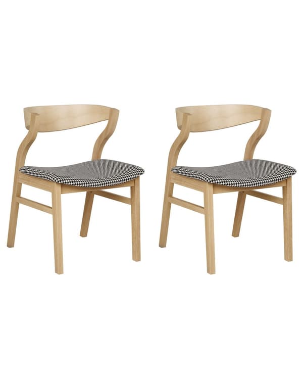 Spisebordsstol Lyst Træ Houndstooth Sæt af 2 Spisestole Klassiske Spisestuestol Buet Ryglæn Retro Design Træstole til Spisebord