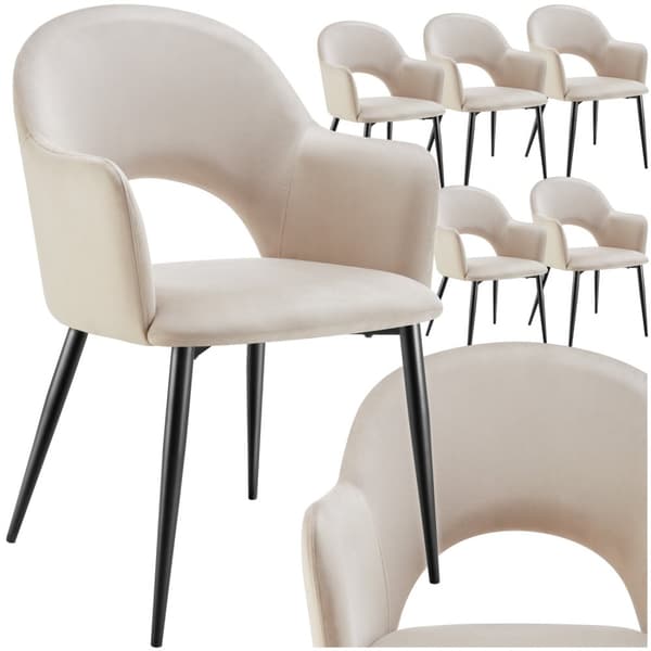 Stol Sachel, velour, polstret, 120 kg - creme,Sæt med 6 stk.