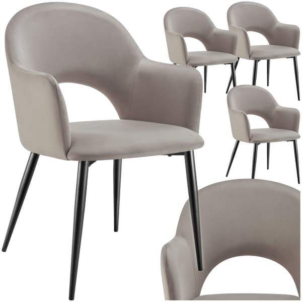 Stol Sachel, velour, polstret, 120 kg - taupe,Sæt med 4 stk.