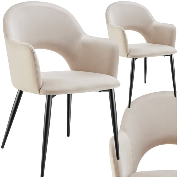 Stol Sachel, velour, polstret, 120 kg - creme,Sæt med 2 stk.